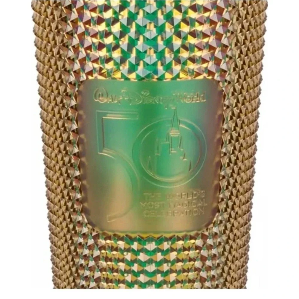 Disney Parks 50th Anniversary Castle Gold Studded Starbucks Tumbler Cup No Lid